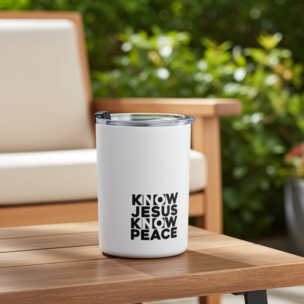 10oz Tumbler — Know Jesus Know Peace Minimalist Faith Travel Mug